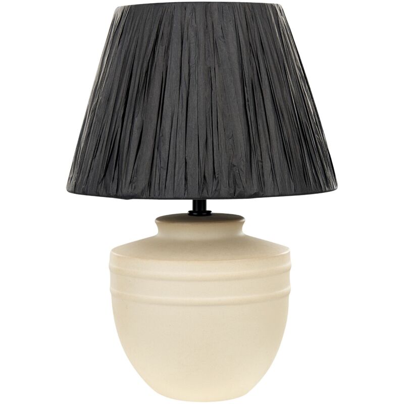 Image of Beliani - Lampada da comodino in ceramica con paralume in carta nera a cono Beige Tigre