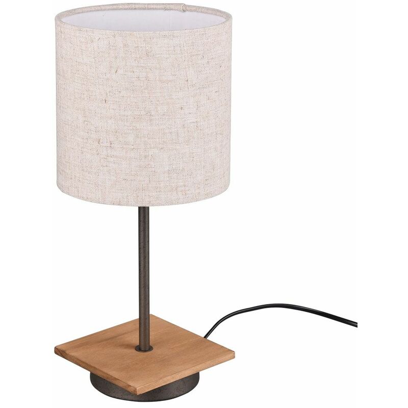 Image of Etc-shop - Lampada da scrivania in legno, soggiorno, sala da pranzo, camera da letto, camera da letto, lampada da paralume in tessuto, luce notturna,