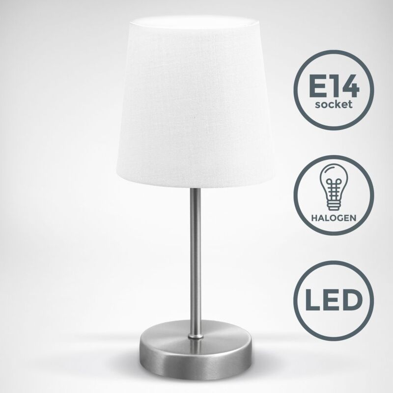 Image of Lampada da comodino, Lampada da tavolo con paralume in tessuto bianco, adatta per lampadina E14 non inclusa max 25W, altezza 30.8cm, abat-jour per