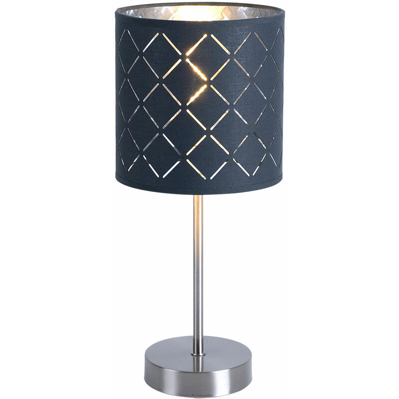 Image of Etc-shop - Lampada da comodino lampada da tavolo grigio tessuto lampada laterale lampada da tavolo paralume in tessuto argento, nichel metallizzato