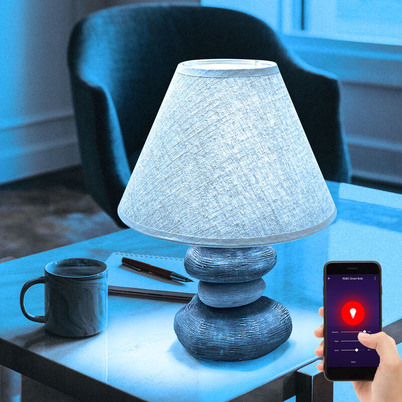 Image of Etc-shop - Lampada da comodino lampada da tavolo in ceramica lampada da camera in tessuto aspetto pietra, tessuto, marrone grigio, controllo tramite
