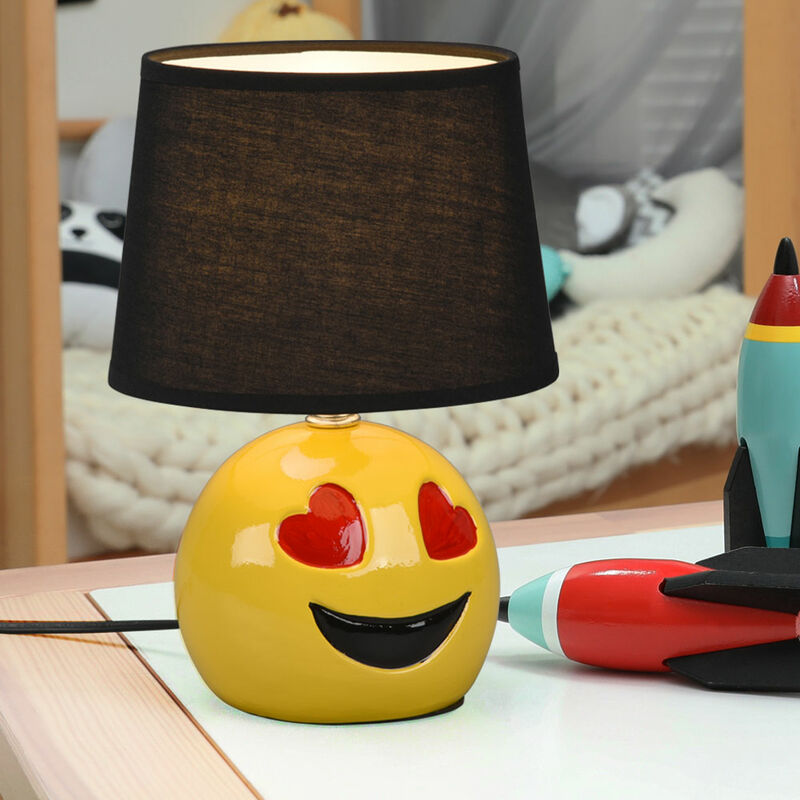 Image of Lampada da comodino lampada da tavolo in ceramica per camera da letto lampada soggiorno lampada da tavolo moderna, emoji con cuore occhi gialli,