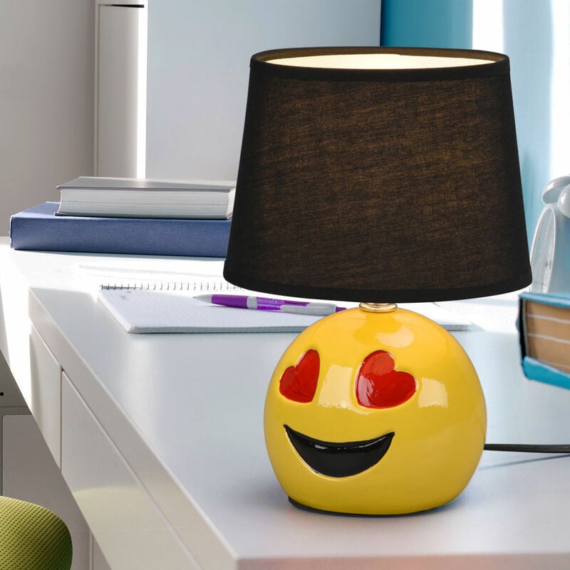 Image of Lampada da comodino lampada da tavolo in ceramica per camera da letto lampada soggiorno lampada da tavolo moderna, emoji con cuore occhi gialli,