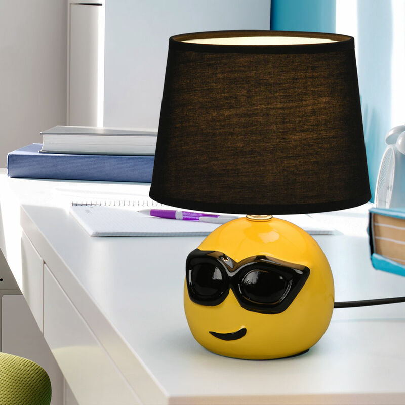 Image of Lampada da comodino lampada da tavolo in ceramica per camera da letto lampada soggiorno lampada da tavolo moderna, Emoji con occhiali da sole giallo,
