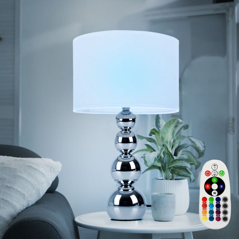 Image of Lampada da comodino lampada da tavolo touch dimmer cromata lampada da soggiorno lampada da lettura, metallo tessuto bianco, telecomando dimmerabile,