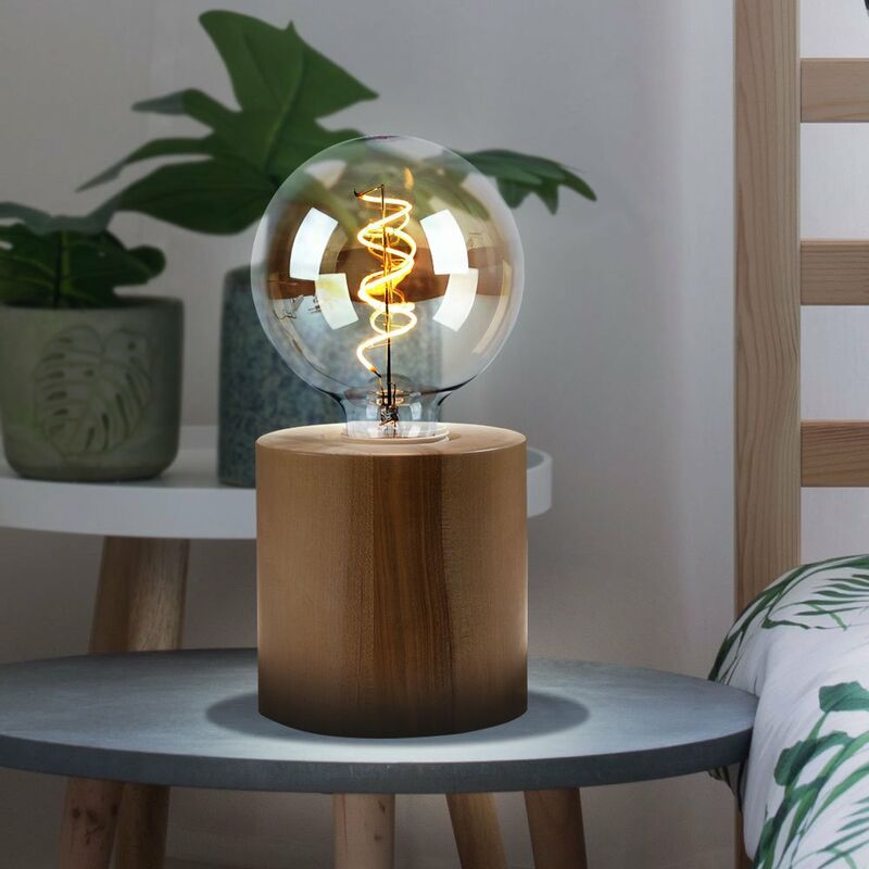 Image of Lampada da comodino lampada E27 lampada da tavolo in legno vintage, camera da letto aspetto legno legno naturale marrone, 1x attacco E27, HxLxL