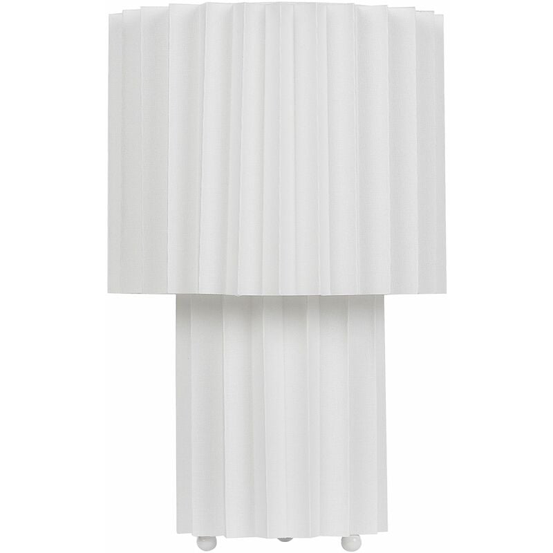 Image of Lampada da comodino moderna con paralume in tessuto di lino Base a tamburo Bianco Alfeios - Bianco