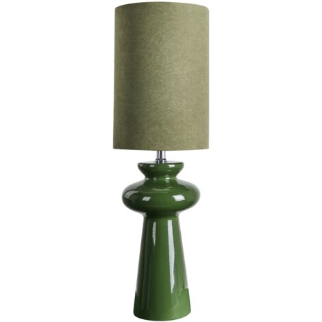 Lampada da comodino moderna con paralume in tessuto finto scamosciato di forma irregolare e base in ceramica verde oliva Oteros
