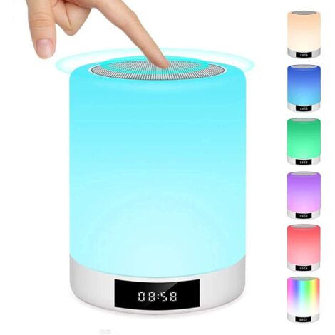 Lampada da comodino portatile ricaricabile Ineasicer con touch screen, lampada da tavolo con altoparlante Bluetooth, radiosveglia FM, luce LED multicolore a mani libere, idea regalo per ragazze, adole