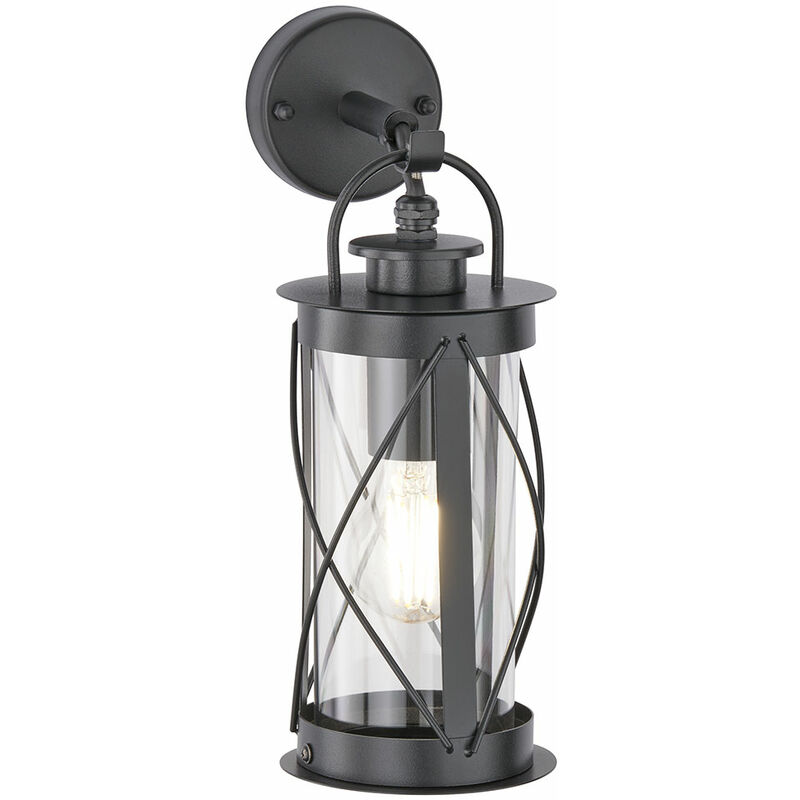 Image of Lampada da esterno applique da esterno lanterna moderna applique da esterno vetro nero, metallo trasparente, 1x attacco E27, DxH 12x32 cm
