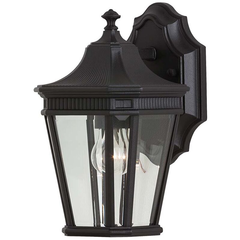 Image of Etc-shop - Lampada da esterno applique da parete alu vetro pressofuso nero h 29,2 cm lampada da giardino lanterna