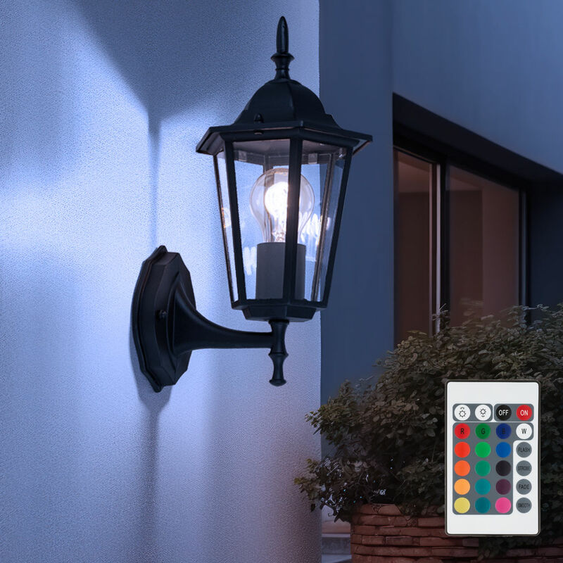 Image of Lampada da esterno applique da parete applique da esterno in vetro lanterna da parete per esterni nero, alluminio, telecomando dimmerabile, 1x LED
