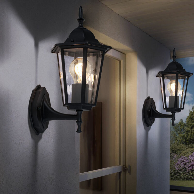 Image of Lampada da esterno applique da parete per esterno E27 lampada da giardino in vetro lanterna esterna nero, alluminio, 1x attacco E27, LxH 17,3x33,6