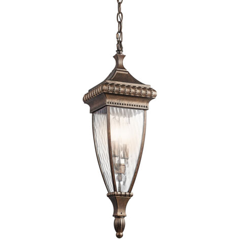 Lampada da Esterno Catena Lanterna Lampada a Sospensione Design Rinascimentale Bronzo Vetro H 62,9 cm