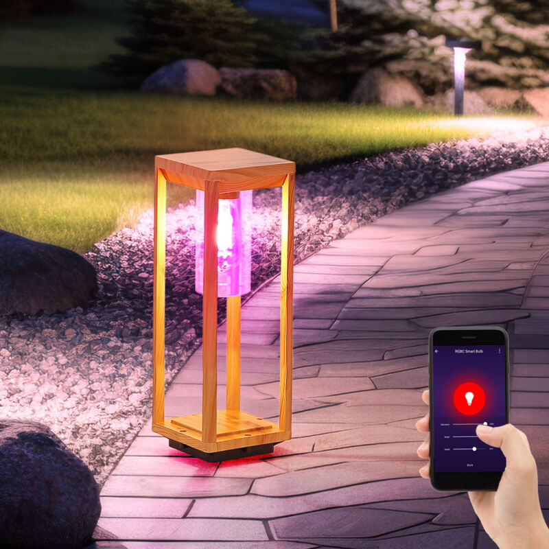 Image of Lampada da esterno con base dimmerabile effetto legno Lampada da terra Smart led da giardino, app con cambio colore RGB/controllo vocale, 8,5W 806lm