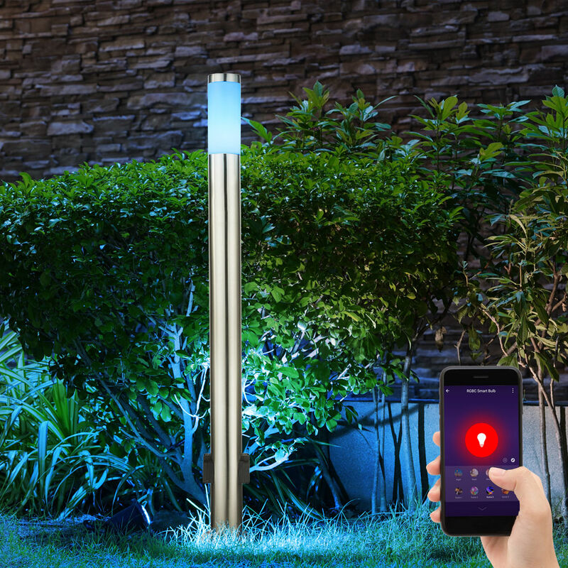 Image of Lampada da esterno con prese Presa da esterno con luce Presa da giardino da esterno in acciaio inox, controllo tramite app dimmerabile, 1x Smart rgb