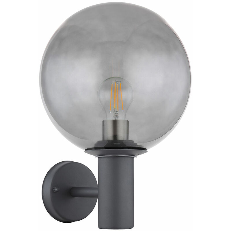 Image of Lampada da esterno in acciaio inox applique da parete esterna E27 lampada da esterno esterno antracite, vetro fumè, 1x E27, LxPxH 26,5x25x37 cm