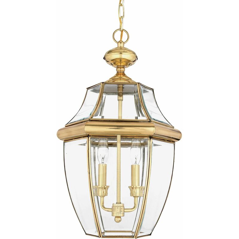 Image of Lampada da esterno IP23 E14 ø 27,9 cm vetro vero ottone lampada a sospensione vintage cortile esterno - Ottone lucido