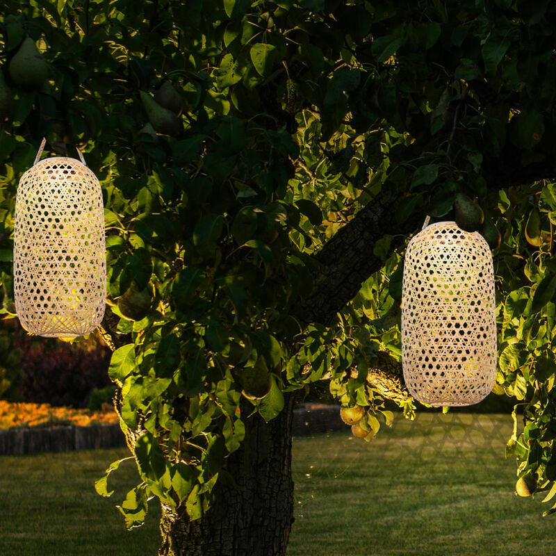 Image of Lampada da esterno lampada a sospensione lampada da giardino lampada da giardino a luce solare, batteria IP44, stile boho, bambù naturale, 1x LED