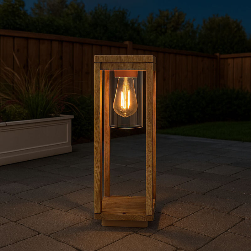 Image of Globo Lighting - Lampada da esterno Lampada a zoccolo effetto legno Lampada da giardino Lampada da terra Lampada a stelo, alluminio pressofuso, led