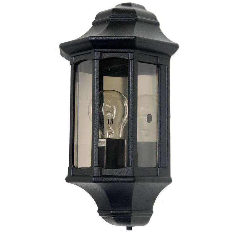 Image of Lampada da esterno Lampada da parete Alluminio pressofuso nero h 33 cm Lanterna 1 fiamma IP44 cortile