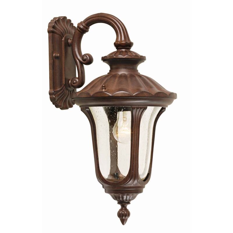 Image of Lampada da esterno lampada da parete lanterna acciaio vetro soffiato h 47 cm bronzo IP44