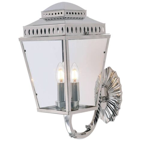 Lampada da esterno Lampada da parete Lanterna Nichel lucido H 47,8 cm Ottone Vetro 3x E14
