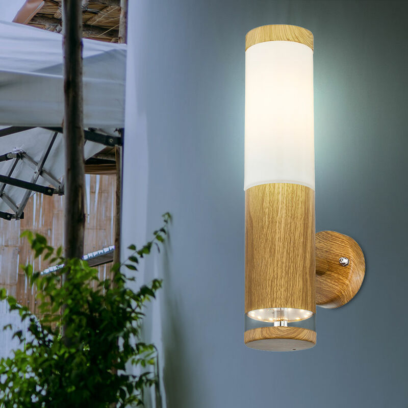 Image of Globo - Lampada da esterno Lampada da parete per esterni in acciaio inox led da balcone Lampada da parete per esterni, aspetto legno con led