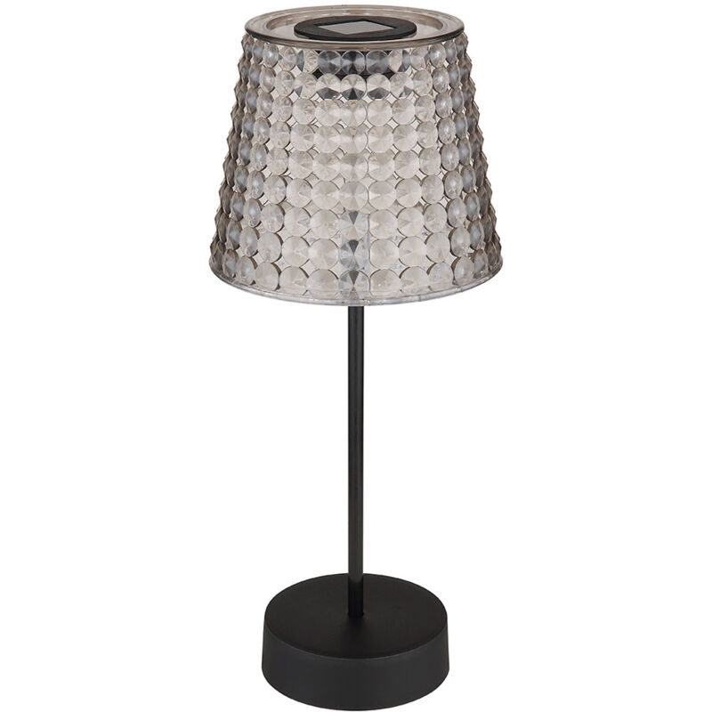 Image of Lampada da esterno lampada solare lampada da tavolo lampada da giardino a led lampada in cristallo color fumo. Plastica nera, batteria IP44, 3000K