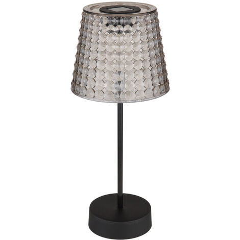 Lampada da esterno lampada solare lampada da tavolo lampada da giardino a LED lampada in cristallo color fumo. Plastica nera, batteria IP44, 3000K bianco caldo, set da 2, H 29 cm
