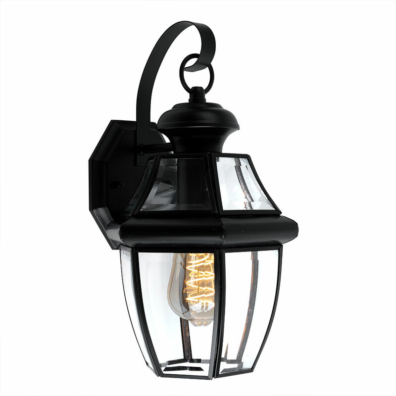 Image of Lampada da esterno lanterna da parete nera, lampada con paralume in vetro resistente alle intemperie, acciaio alluminio, 1x E27, LxLxA 21x19,7x35,9 cm