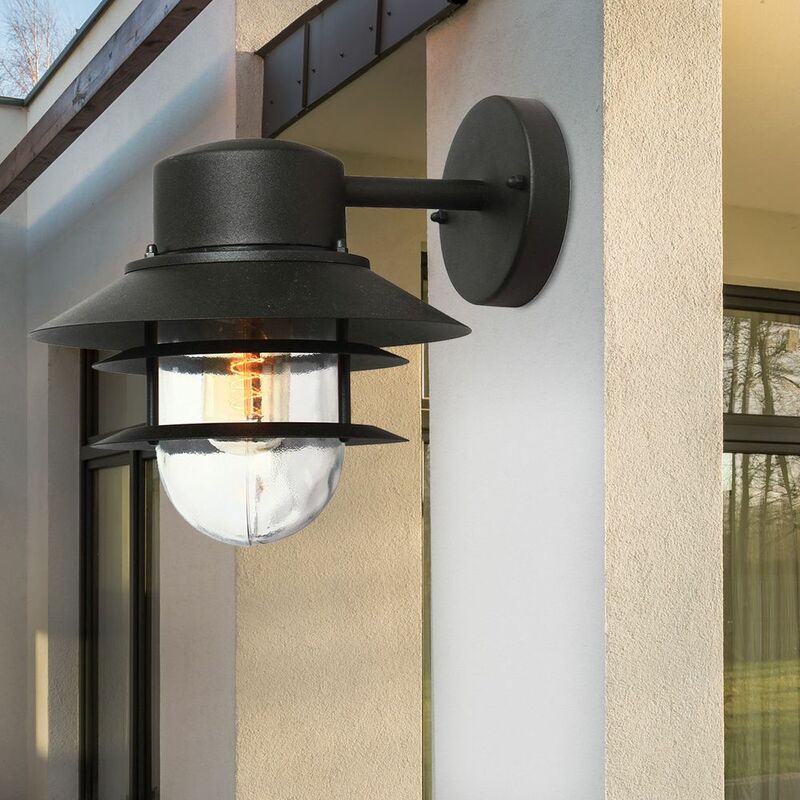 Image of Lampada da esterno lanterna lampada da parete in acciaio inox nero h 23,6 cm 1 lampada da giardino a fiamma