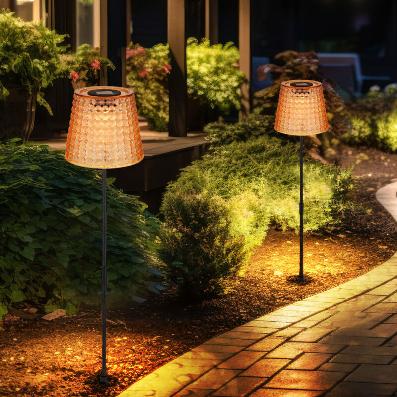 Image of Lampada da esterno led per decorazione da giardino a luce solare, lampada in cristallo, plastica nera ambrata, picchetto IP44 a batteria, bianco