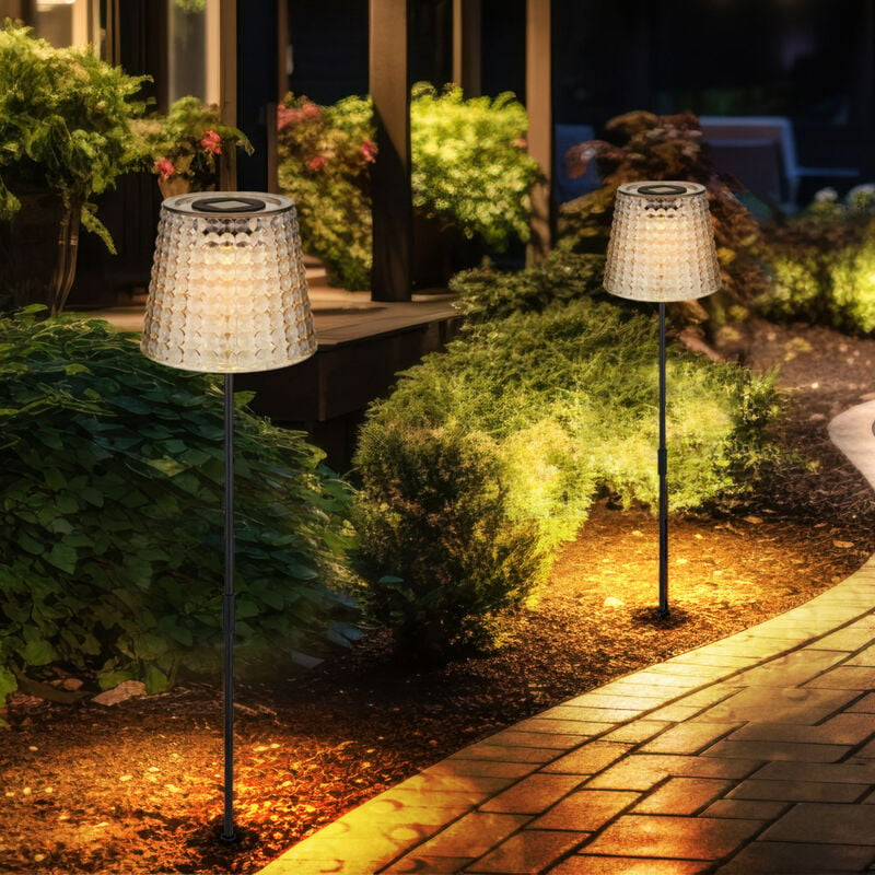 Image of Lampada da esterno led per decorazione da giardino a luce solare, lampada in cristallo, plastica nera color fumo, picchetto IP44 a batteria, bianco