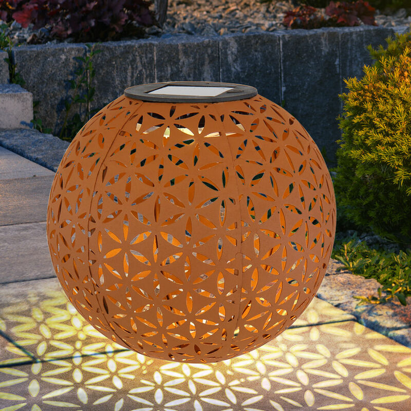 Image of Globo - Lampada da esterno led plug-in sfera solare ruggine lampada da giardino fiori picchetto, metallo, 1x led, PxH 18x54 cm