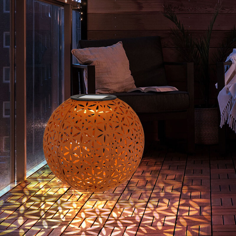 Image of Lampada da esterno led plug-in sfera solare ruggine lampada da giardino fiori picchetto, metallo, 1x led, PxH 18x54 cm