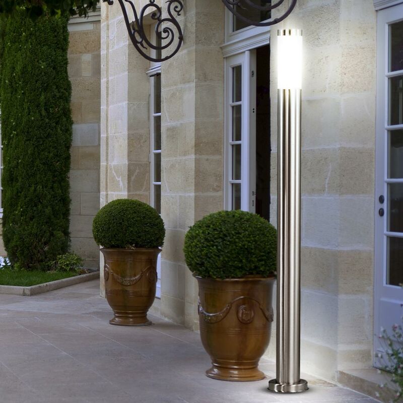Image of Lampada da terra lampada da giardino lampada da esterno a led colonna luminosa ingresso illuminazione giardino, IP44 acciaio inox argento opalino, 1x