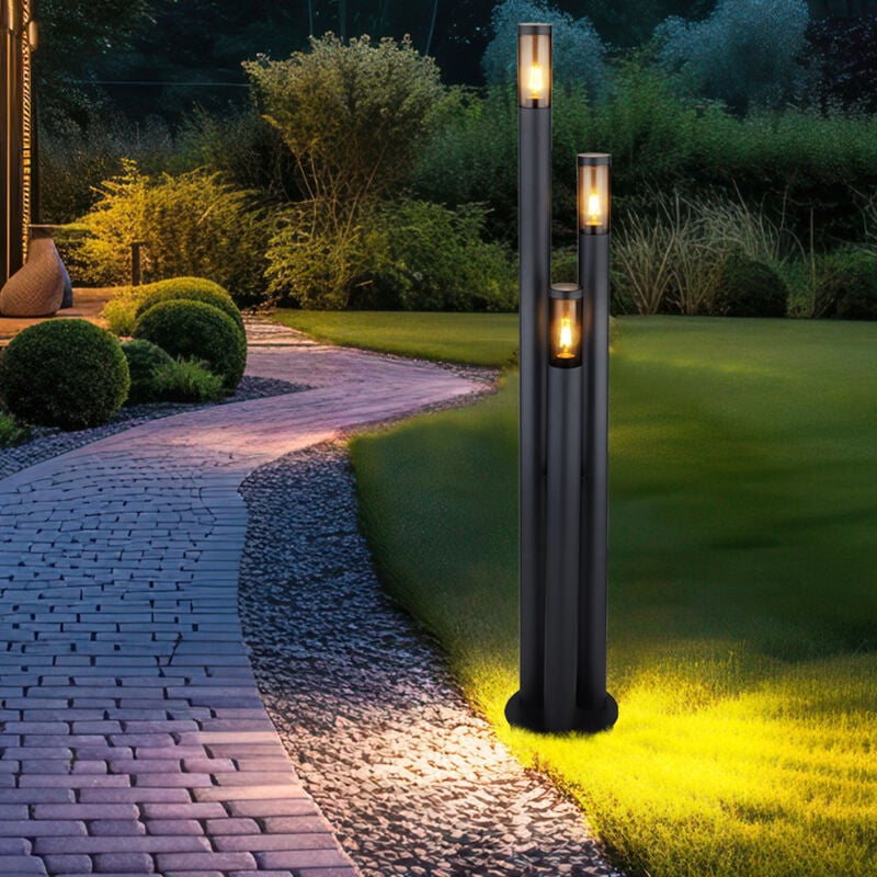 Image of Lampada da esterno piantana segnapasso lampione da esterno in acciaio inox da giardino grande per esterno, fumè antracite, 3 fiamme E27, DxH 28x170 cm