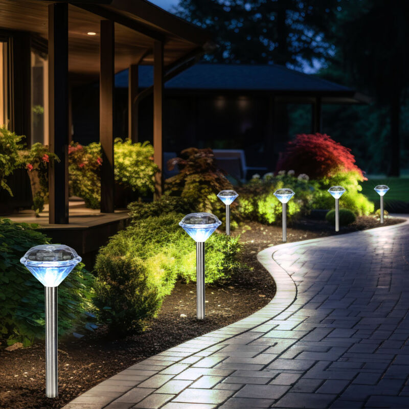 Image of Lampada da giardino a led a luce solare decorativa per esterni lampada da esterno con picchetto da terra con design a diamante, plastica in acciaio