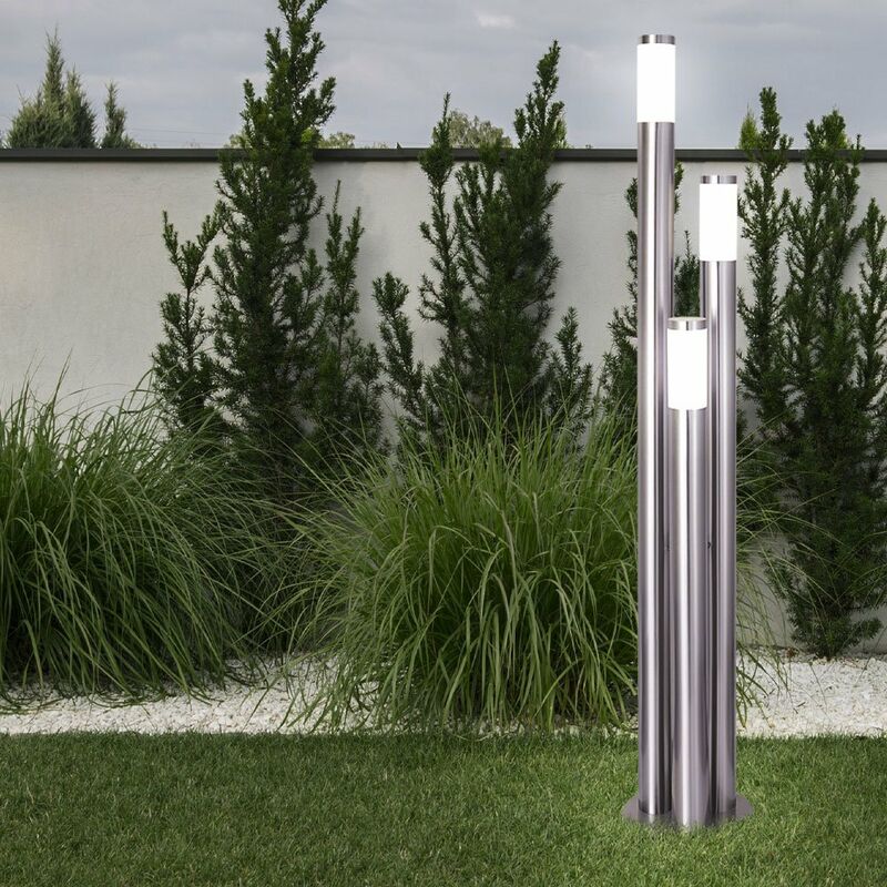 Image of Lampione da giardino 170 cm luci vialetto esterno acciaio inox piantana led esterno grande, 3 colonne argento, 3x 3Watt 3x 320lm bianco caldo,
