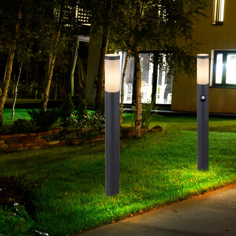 Image of Lampada da giardino con rilevatore di movimento piantana da giardino antracite acciaio inox E27 segnapasso da giardino, opale, 1 attacco E27, H 80
