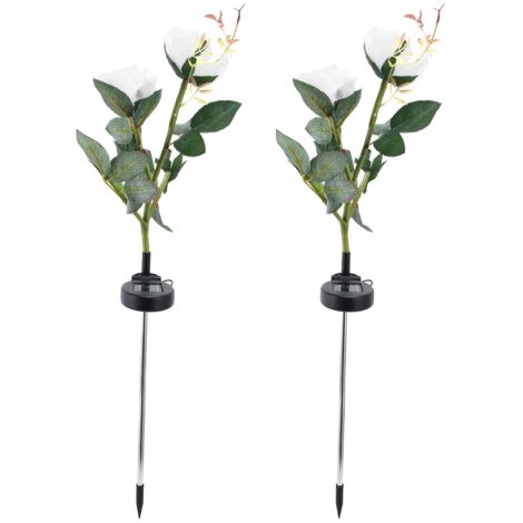 Lampada da giardino di rose artificiale impermeabile a LED con luci solari da 2 pezzi per paesaggi all'apertoChampagne