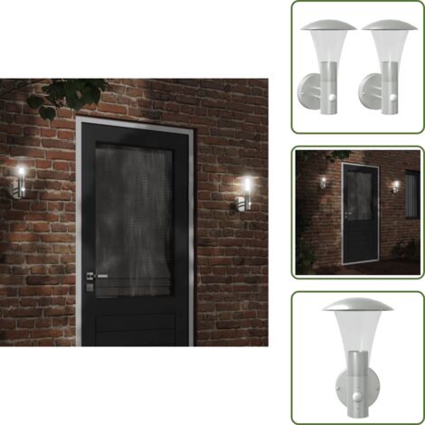 Lampada da giardino - vidaXL Applique per Esterno con Sensore 2 pz Argento in Acciaio Inox - Luce automatica