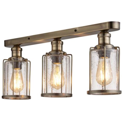 Lampada da incasso Pipes 3 fiamme, ottone antico con design a bolle d'aria, vetro dimmerabile
