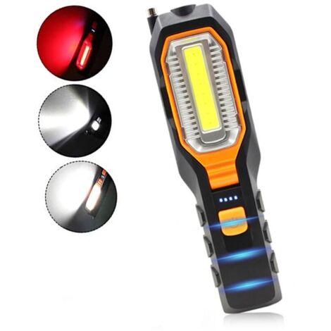 Lampada da lavoro a LED COB super luminosa, ricaricabile tramite USB, portatile con base magnetica, adatta per garage, officine e auto.