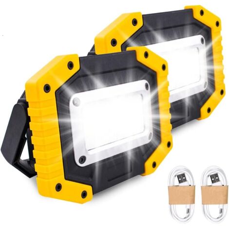 Lampada da lavoro a LED ricaricabile da 30 W con batteria di sicurezza con 3 modalità Lampada da campeggio COB con USB Impermeabile per garage, pesca, escursionismo, 2 pacchi (batterie incluse)