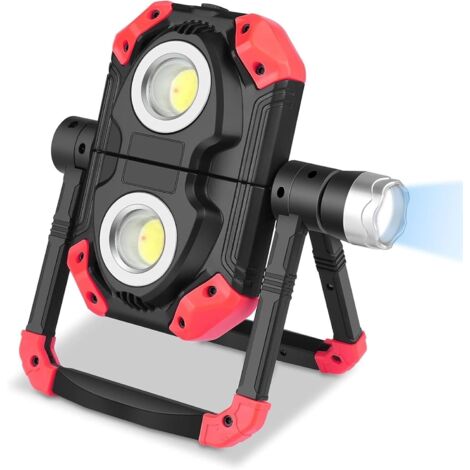 Lampada da lavoro a LED ricaricabile, faretto pieghevole con rotazione a 360°, luce di sicurezza portatile impermeabile per esterni con supporto per riparazione auto, campeggio, rosso