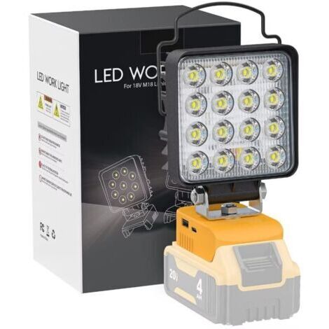 Lampada da lavoro a LED senza fili a lungo raggio con USB, compatibile con batteria agli ioni di litio Dewalt da 18 V, torcia multifunzione da 48 W e 4800 LM