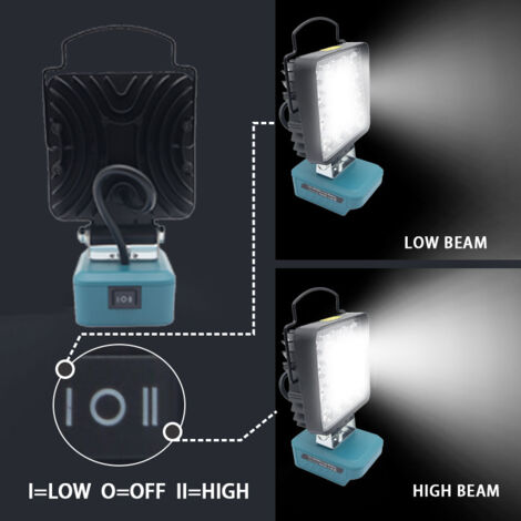 Lampada da lavoro a LED senza fili per Makita 15V - 26W/2600lm, ricaricabile con porte di tipo C e USB, faretto portatile ideale per garage, cantieri edili, campeggio