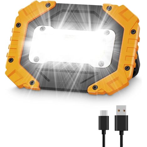 Lampada da lavoro portatile ricaricabile da 30 W, Proiettore LED COB ricaricabile in 4 modalità, Proiettore da esterno COB super luminoso con USB impermeabile per campeggio, garage, escursionismo, bat